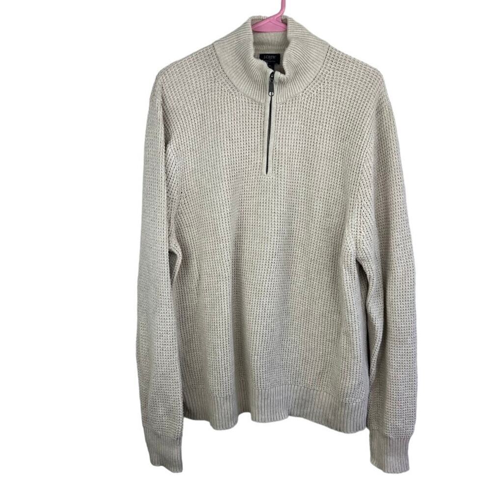 J. Crew cream color 1/4 zip knit sweater Men's size XL